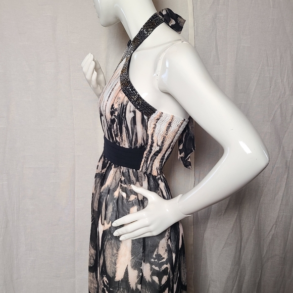 Little Mistress London Women's White & Brown Feather Halter Maxi Dress - Picture 7 of 16